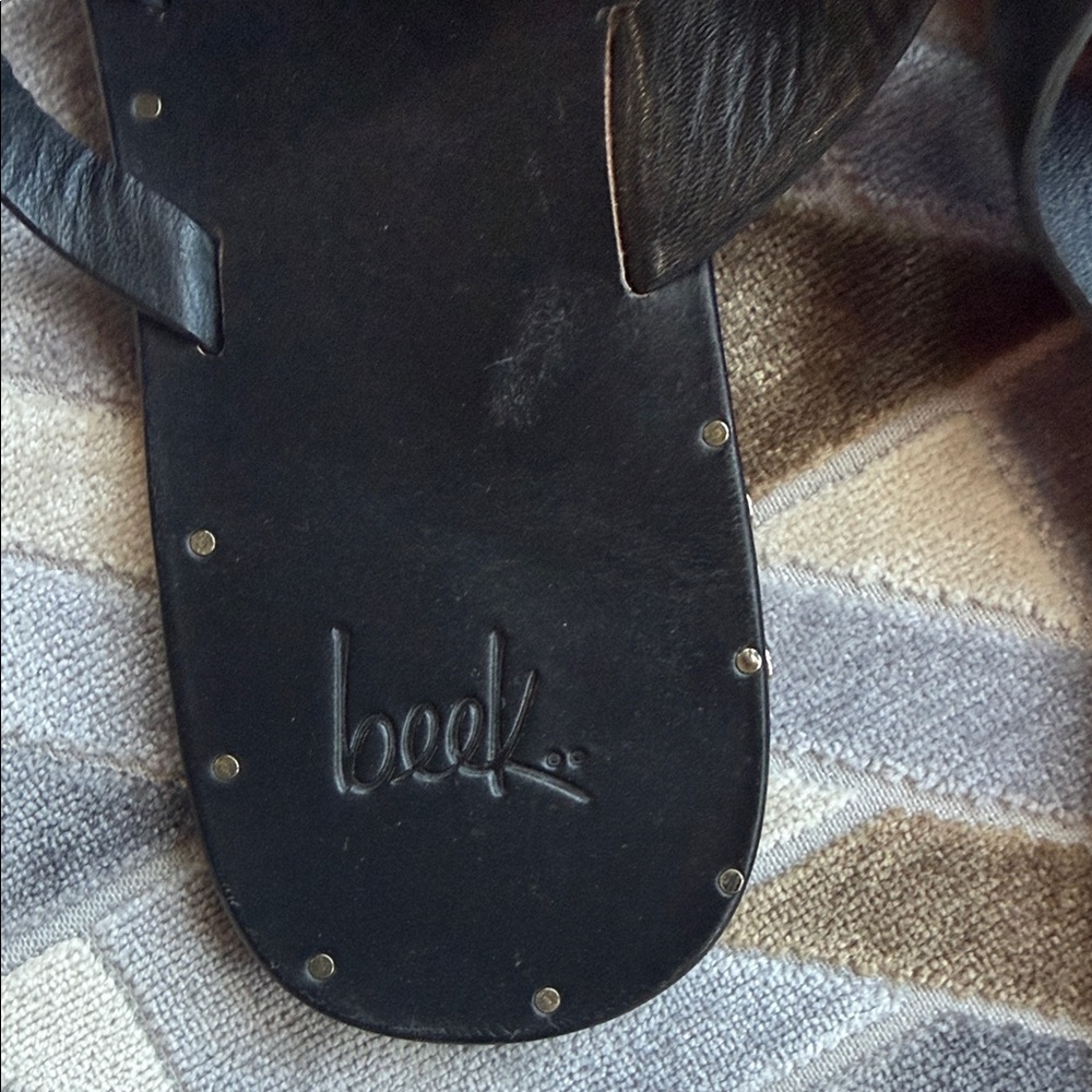 beek Black Braided Leather Slide Sandals with Stud Trim - Picture 2 of 4